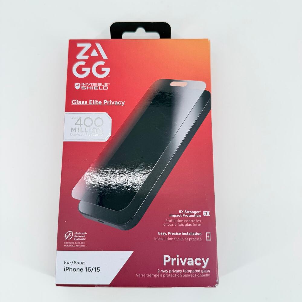New ZAGG InvisibleShield Glass Elite Privacy Screen Protector - iPhone 16 / 15